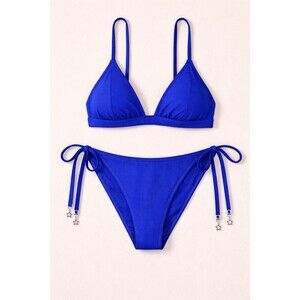 Wild Fable Womens  Blue V-Front Low Rise High Leg Cheeky Bikini Bottom/TOP Mediu